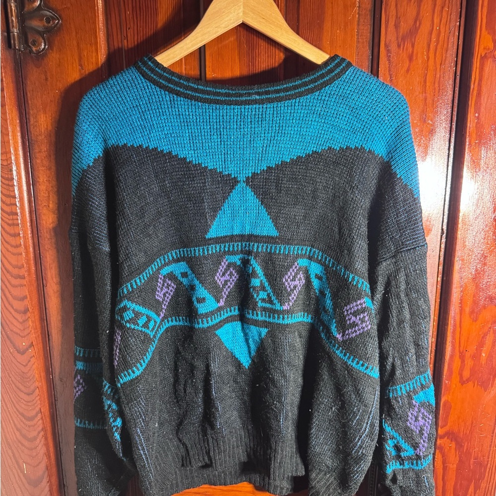 Black and Teal Patterned Women's Sweater